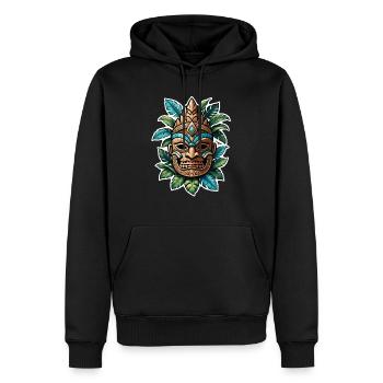 tiki beach - statue polynèsie - Sweat à capuche Premium bio Homme - noir - Devant - Nico (187cm)