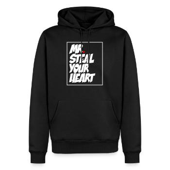 Mr steal your Heart - Saint Valentin - Sweat à capuche Premium bio Homme - noir - Devant - Nico (187cm)