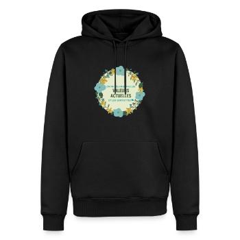 Aktuelle Werte und Handtücher - Männer Premium Bio Hoodie - Schwarz - Vorne - Nico (187cm)