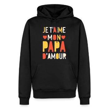 Belle idée cadeau fete des pères anniversaire papa - Sweat à capuche Premium bio Homme - noir - Devant - Nico (187cm)