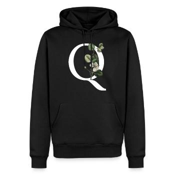 lettre q botanique vert - Sweat à capuche Premium bio Homme - noir - Devant - Nico (187cm)