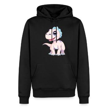 Verspielter lila Dinosaurier, der nach dem Himmel greift - Männer Premium Bio Hoodie - Schwarz - Vorne - Nico (187cm)