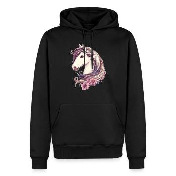 Pferd mit Blumen - Männer Premium Bio Hoodie - Schwarz - Vorne - Nico (187cm)