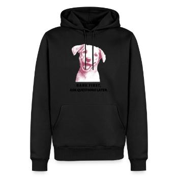 Bark First Ask Questions Later - Men’s Premium Organic Hoodie - black - Front - Nico (187cm)