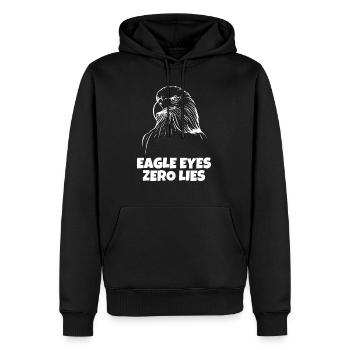 Eagle Eyes, Zero Lies - Men’s Premium Organic Hoodie - black - Front - Nico (187cm)