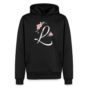 Lettre l fleurs - Sweat à capuche Premium bio Homme - noir - Devant - Nico (187cm)