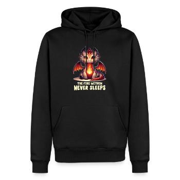 Das innere Feuer schläft nie - Männer Premium Bio Hoodie - Schwarz - Vorne - Nico (187cm)