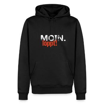 Moin - Männer Premium Bio Hoodie - Schwarz - Vorne - Nico (187cm)