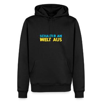 Schalter An, Welt Aus - Männer Premium Bio Hoodie - Schwarz - Vorne - Nico (187cm)
