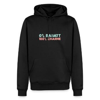0% Rabatt, 100% Charme - Männer Premium Bio Hoodie - Schwarz - Vorne - Nico (187cm)