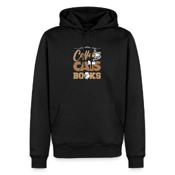 Café Chats Livres Idée cadeau - Sweat à capuche Premium bio Homme - noir - Devant - Nico (187cm)