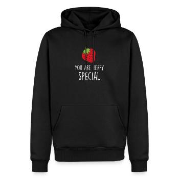 Fraises - Sweat à capuche Premium bio Homme - noir - Devant - Nico (187cm)