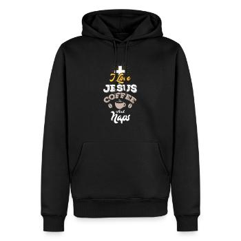 J'aime Jésus café et siestes - Sweat à capuche Premium bio Homme - noir - Devant - Nico (187cm)