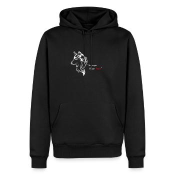 Loup - CITATION "Stronger than fear" - Sweat à capuche Premium bio Homme - noir - Devant - Nico (187cm)