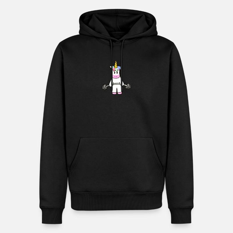 Einhorn mit einer Hantel - Männer Premium Bio Hoodie - Schwarz