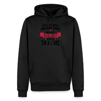 humour homme - les meilleurs font du tir à l'arc - Sweat à capuche Premium bio Homme - noir - Devant - Nico (187cm)