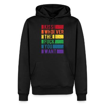 Kiss You Want LGBT Arc-en-ciel Pride - Sweat à capuche Premium bio Homme - noir - Devant - Nico (187cm)