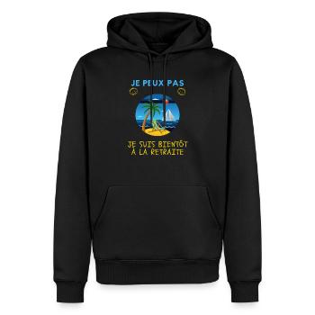 Je peux pas je suis bientôt à la retraite - Sweat à capuche Premium bio Homme - noir - Devant - Nico (187cm)