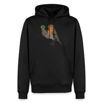 Rotkehlchen Glücksklee Vogel Zeichnung Viel Glück - Männer Premium Bio Hoodie - Schwarz - Vorne - Nico (187cm)