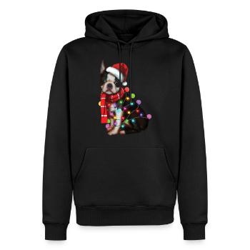 Chien Boston Terrier de Noël - Drôle de chiot de Noël - Sweat à capuche Premium bio Homme - noir - Devant - Nico (187cm)