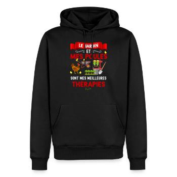 Jardin et poules therapie du bonheur - Sweat à capuche Premium bio Homme - noir - Devant - Nico (187cm)