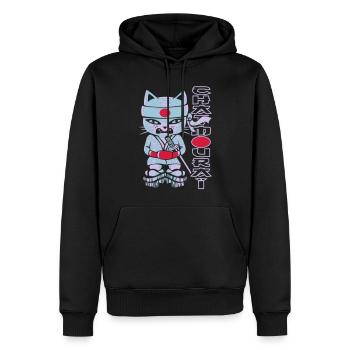 Chat mouraï flex - Sweat à capuche Premium bio Homme - noir - Devant - Nico (187cm)
