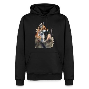 Fox Portrait Watercolors - Men’s Premium Organic Hoodie - black - Front - Nico (187cm)