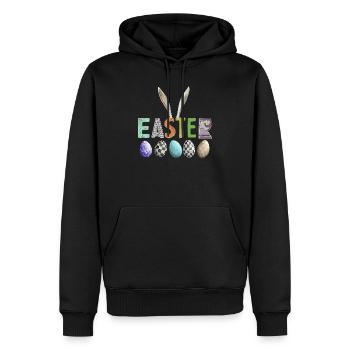 Osterdesign mit bunter Eierfamilie - Männer Premium Bio Hoodie - Schwarz - Vorne - Nico (187cm)