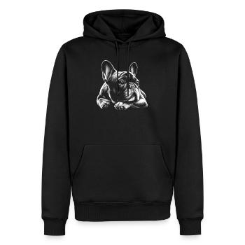 Bouledogue français mignon et rêveur - Sweat à capuche Premium bio Homme - noir - Devant - Nico (187cm)