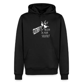 Croyez en votre selfie – Dicton drôle et girafe - Sweat à capuche Premium bio Homme - noir - Devant - Nico (187cm)