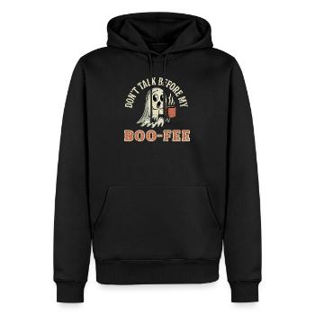 Gruseliger Geist mit Kaffee Zitat - Männer Premium Bio Hoodie - Schwarz - Vorne - Nico (187cm)