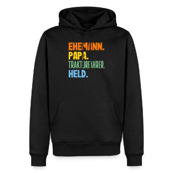 Mari Papa Conducteur de tracteur Héros - Sweat à capuche Premium bio Homme - noir - Devant - Nico (187cm)