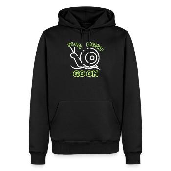 Langsam muss weitergehen - Männer Premium Bio Hoodie - Schwarz - Vorne - Nico (187cm)
