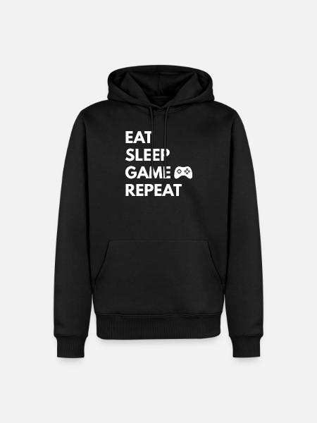 Eat Sleep Game Repeat – Gaming Motto - Männer Premium Bio Hoodie - Schwarz