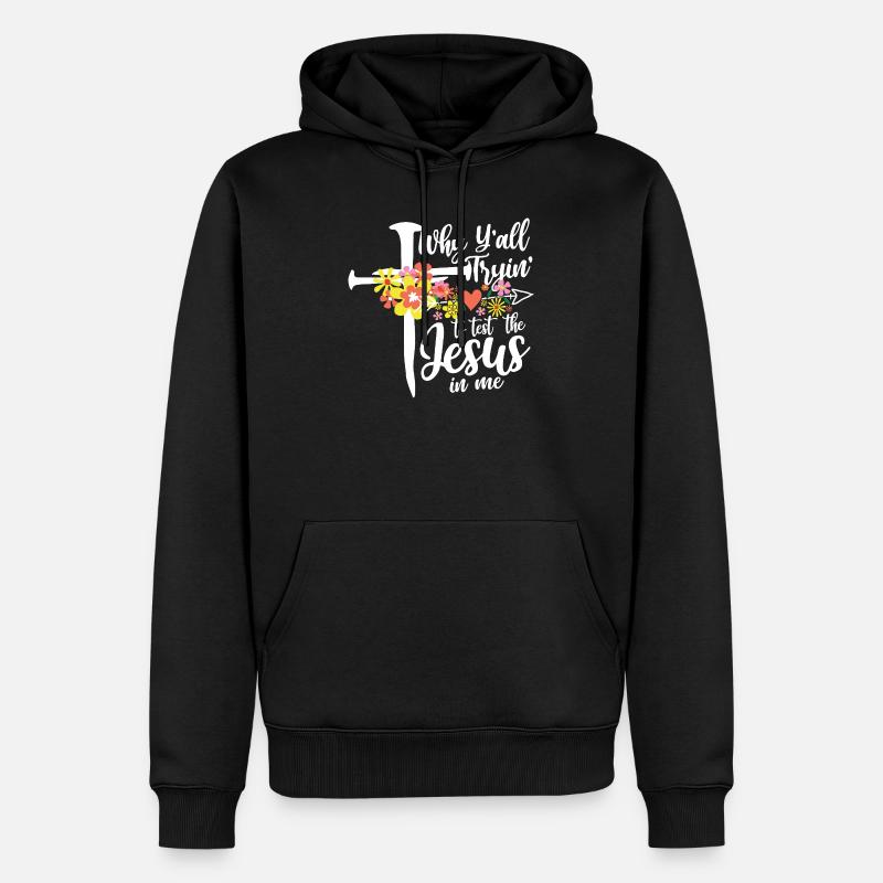 Croix de fleurs : Jésus en moi - Sweat à capuche Premium bio Homme - noir