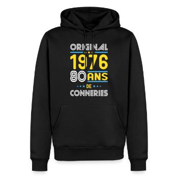 Original – 1976 – 50 ans de conneries - Sweat à capuche Premium bio Homme - noir - Devant - Nico (187cm)