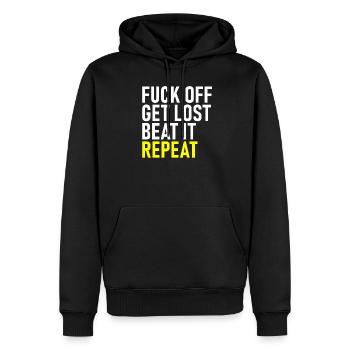 Va te faire foutre, perds-toi, recommence - Sweat à capuche Premium bio Homme - noir - Devant - Nico (187cm)