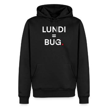 MONTAG = BUG. Humor-Montag-Büro - Männer Premium Bio Hoodie - Schwarz - Vorne - Nico (187cm)