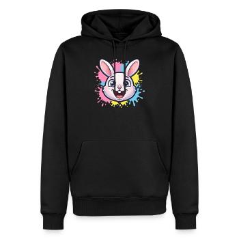 Illustration de Happy Bunny avec éclaboussures de peinture - Sweat à capuche Premium bio Homme - noir - Devant - Nico (187cm)