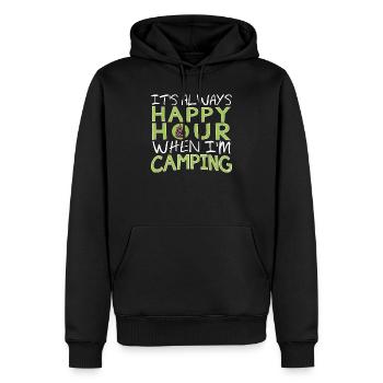 Es ist immer Happy Hour, wenn ich campe. - Männer Premium Bio Hoodie - Schwarz - Vorne - Nico (187cm)