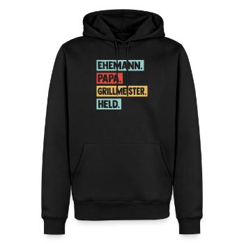 Maître du grill Papa Père Héros Hommes du barbecue - Sweat à capuche Premium bio Homme - noir - Devant - Nico (187cm)
