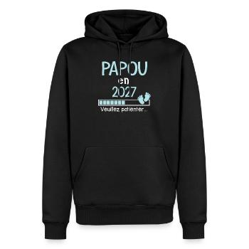 Papou en 2027 Futur Grand-Père Fier et Heureux - Sweat à capuche Premium bio Homme - noir - Devant - Nico (187cm)