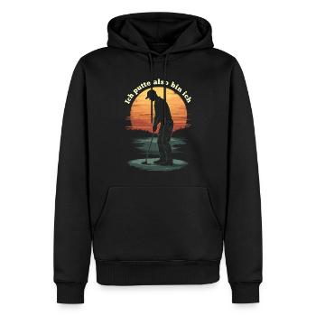 Ich putte also bin ich - Golf - Männer Premium Bio Hoodie - Schwarz - Vorne - Nico (187cm)