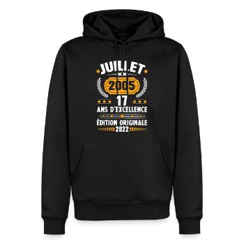 Cadeau d'anniversaire 17 Ans, Né en juillet 2005 - Sweat à capuche Premium bio Homme - noir - Devant - Nico (187cm)