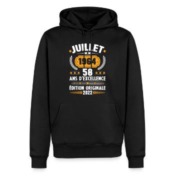 Cadeau d'anniversaire 58 Ans, Né en juillet 1964 - Sweat à capuche Premium bio Homme - noir - Devant - Nico (187cm)