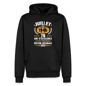 Cadeau d'anniversaire 76 Ans, Né en juillet 1946 - Sweat à capuche Premium bio Homme - noir - Devant - Nico (187cm)