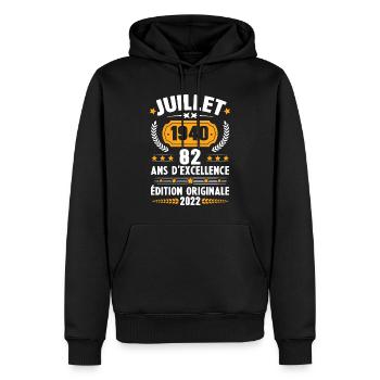 Cadeau d'anniversaire 82 Ans, Né en juillet 1940 - Sweat à capuche Premium bio Homme - noir - Devant - Nico (187cm)
