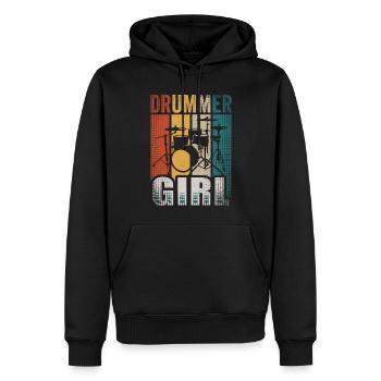 Vintage Drummer Girl Drum Set Musicien - Sweat à capuche Premium bio Homme - noir - Devant - Nico (187cm)