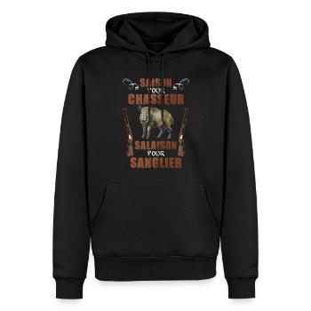 La Saison De La Chasse Au Sanglier Humour - Sweat à capuche Premium bio Homme - noir - Devant - Nico (187cm)