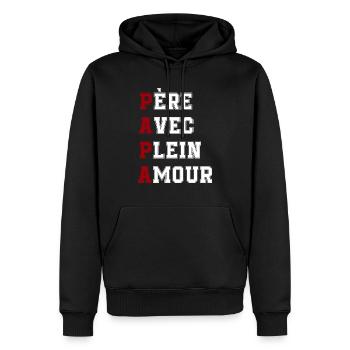 PAPA Père Avec Plein d'Amour - Sweat à capuche Premium bio Homme - noir - Devant - Nico (187cm)